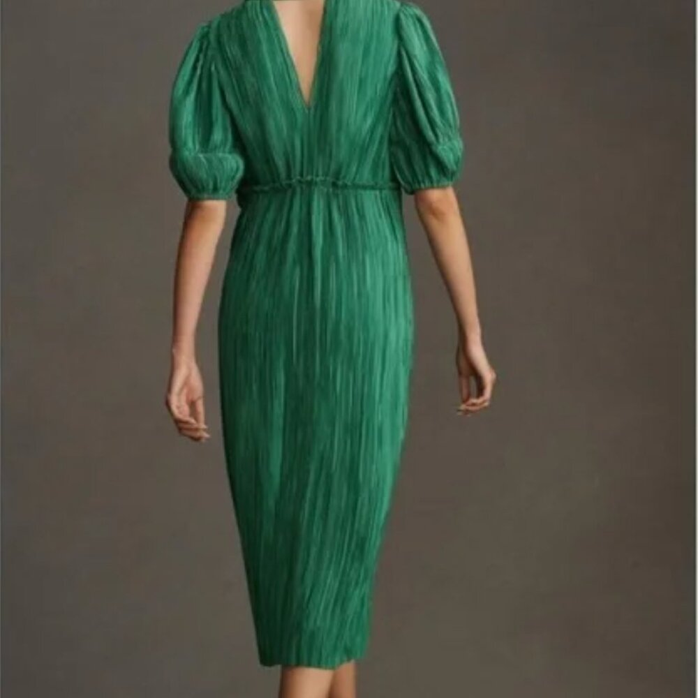 ANTHROPOLOGIE V-Neck Pleated Slim Midi Dress